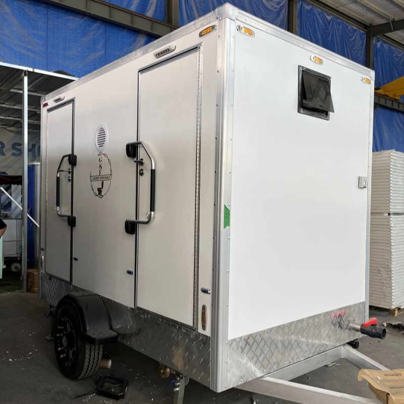 Double-compartment, patterned, portable toilet, trailer design, outdoor engineering activity, hygiene trailer, editor and share