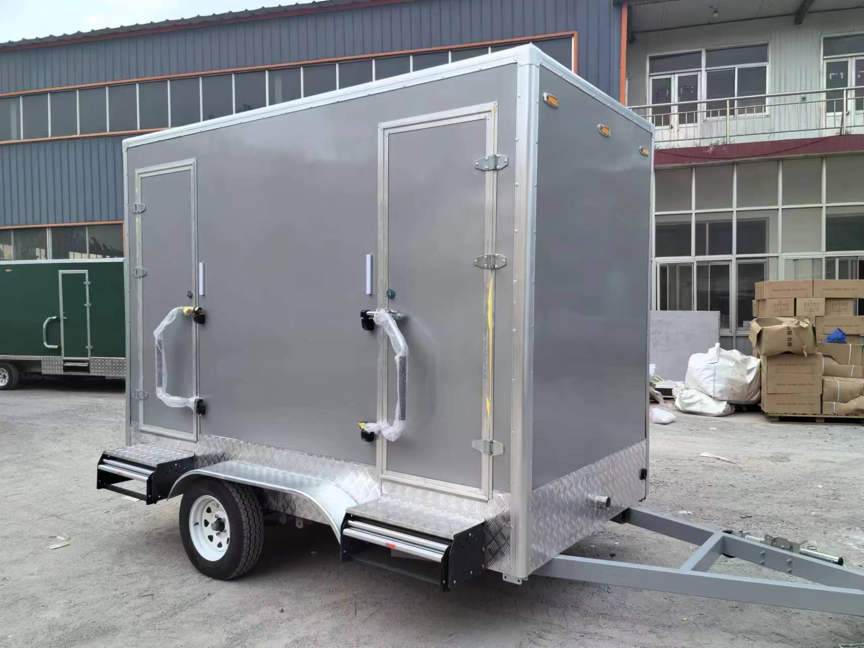 The silver-gray trailer body is an efficient choice for industrial outdoor operations and storage