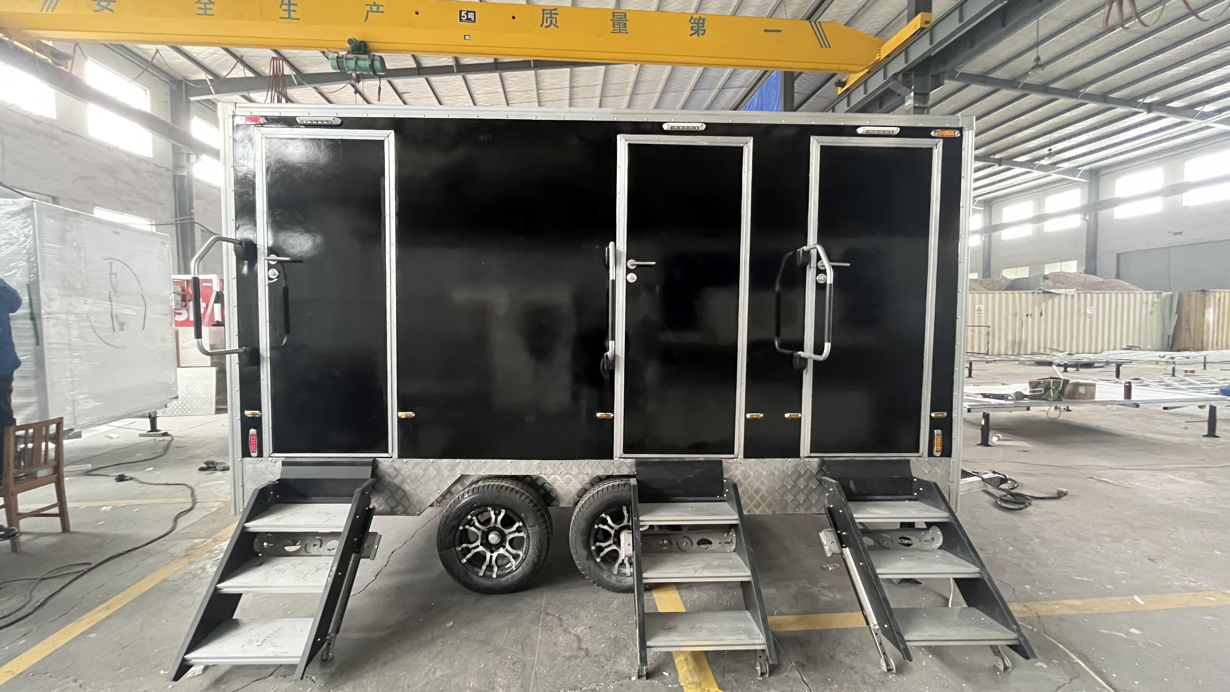 Outdoor portable multiple mobile toilets