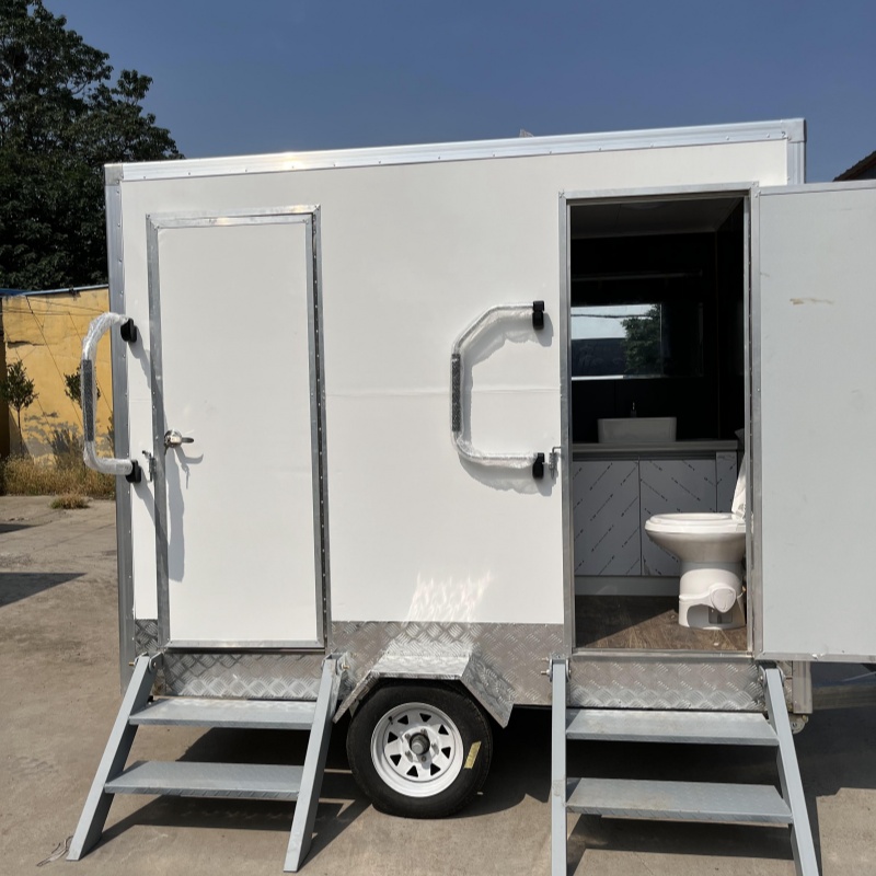 Mobile Bathroom Game-Changer: Dual-Unit Portable Toilet with Stairs for Easy Access 🏕️🚿”